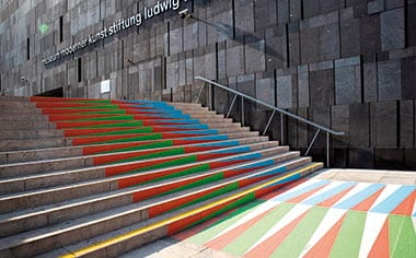 Colourful stairway outside the mumok Museum in Vienna, Austria